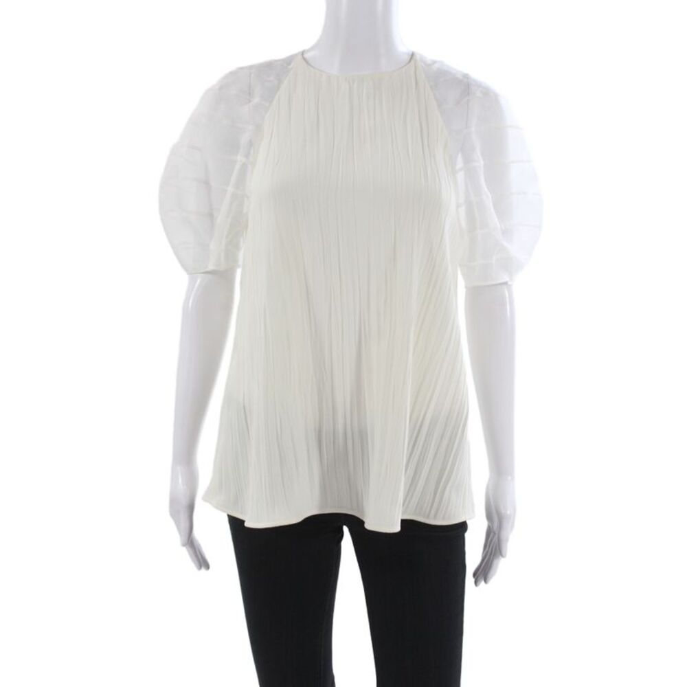 Altuzarra Women White Round Neck Zip Short Sleeve Blouse Size 38